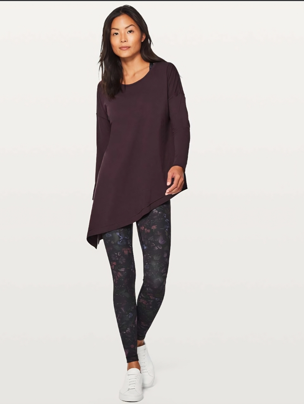 LULULEMON To The Point Cotton Long Sleeve Asymmetrical Side Tie Misty Merlot